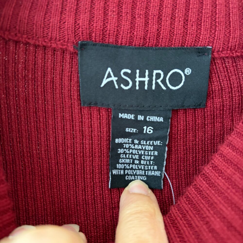 Ashro Knit and Faux Leather A-line Dress Size 16 Belted, button cuffs - Picture 4 of 9